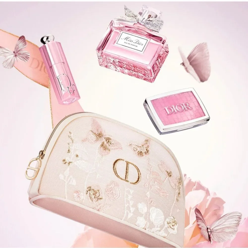 Dior Miss Dior Beauty Gift Set Rosy Glow Lip Glow Cosmetic Pouch NIB